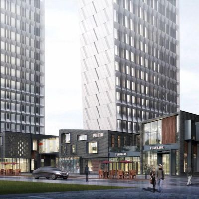 现代商业街高层住宅小区 商业裙房 建筑外观