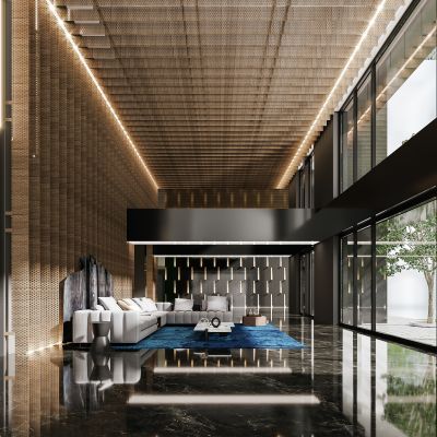 现代酒店大堂前台休息区