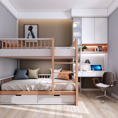 现代卧室，上下铺，小孩房，卧室，现代卧室，二套房