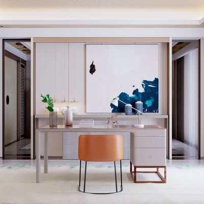 现代轻奢书房 办公室 书柜 书桌