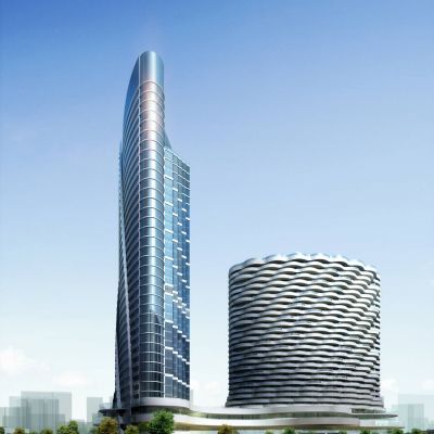 现代高层商业综合体 商业街 商业裙房 高层酒店办公楼 商场 建筑外观