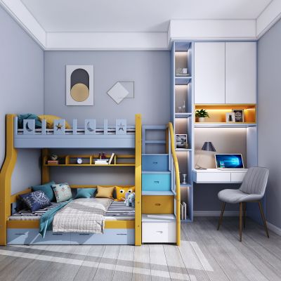 现代卧室，上下铺，小孩房，卧室，现代卧室，二套房