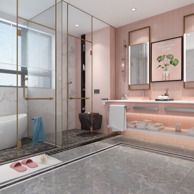 现代粉色系别墅卫生间 北欧粉色系卫生间 现代卫生间