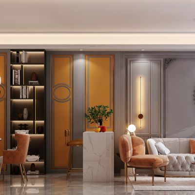 简欧客餐厅，餐厅，酒柜，沙发茶几