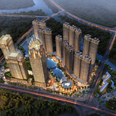 简欧风格城市商业综合体 高层酒店办公楼 商业街裙房 购物中心和高层住宅