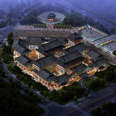 中式商业街中式酒店 会所建筑外观