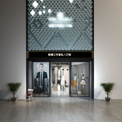 工业风服装店门头 男装 女装 模特 橱窗 衣服架 展示柜