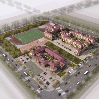 简欧欧式学校 中学小学 教学楼 图书馆 建筑外观