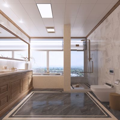 美式卫生间 浴室柜 淋浴房 浴缸 马桶