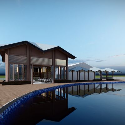 现代泳池吧小别墅  景观房 旅游餐饮商业 奶茶咖啡店SU模型