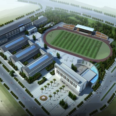 新中式学校 中学小学 教学楼 建筑外观