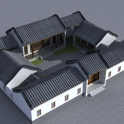 中式古建四合院全模