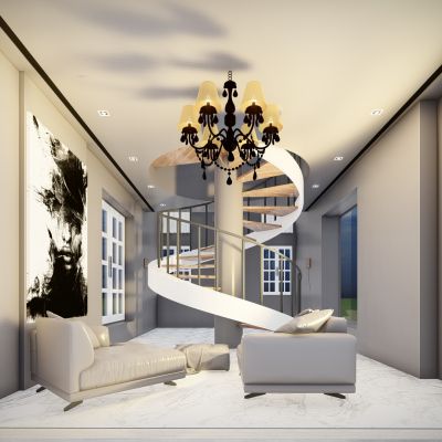 现代别墅水景前厅 酒店入口景观 景观过道 名宿