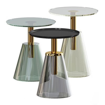 现代玻璃边几圆几