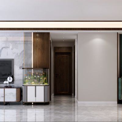 新中式电视背景墙，边柜