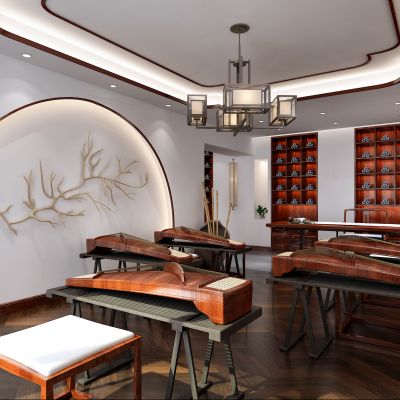 新中式茶室古琴区