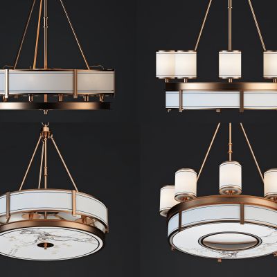 新中式轻奢金属布艺吊灯组合