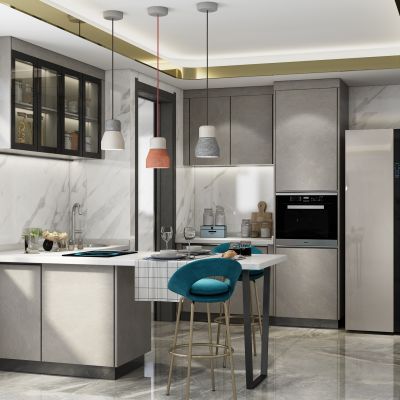 现代厨房 橱柜 壁柜 油烟机 灶具 消毒柜 蒸箱烤箱 水槽