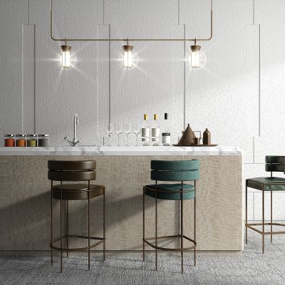 现代吧台椅 吊灯 酒水 饰品组合