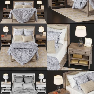 美式单人床床头柜组合