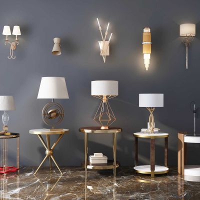 现代壁灯台灯边几组合