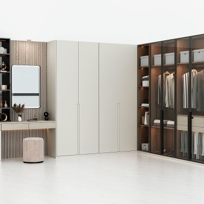 现代衣帽间衣柜，储物柜，梳妆台衣柜一体柜，卧室衣柜梳妆台，玻璃衣柜