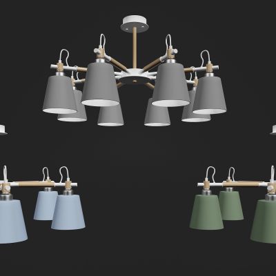 北欧彩色多头吊灯