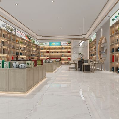 新中式茶叶店，茶馆，茶叶销售店，茶叶展架，茶叶展示柜，茶桌，茶海