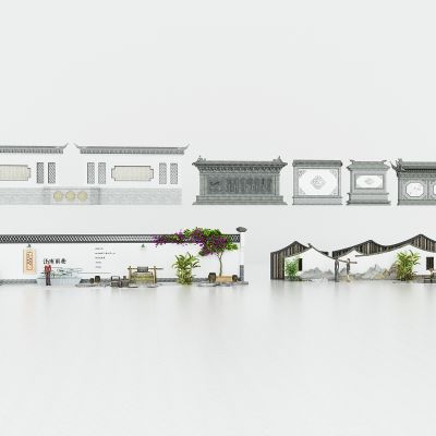 中式庭院院墙，中式古建筑外墙，大门，景观墙，中式微派大门，中式屋檐飞檐