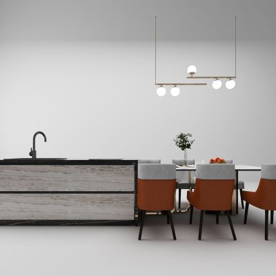 现代吧台 吧椅 吊灯