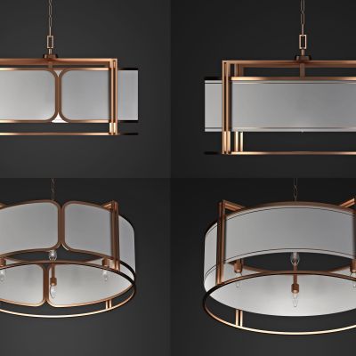 新中式轻奢金属布艺吊灯组合