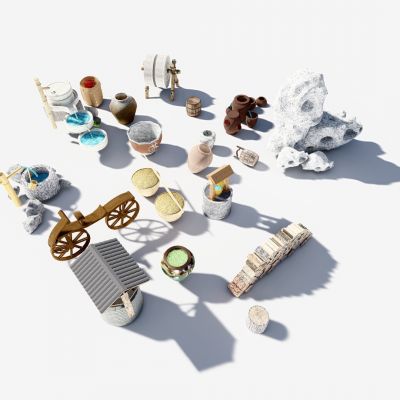 新农村小物件 景观小品 陶瓷馆 磨 桌椅 井