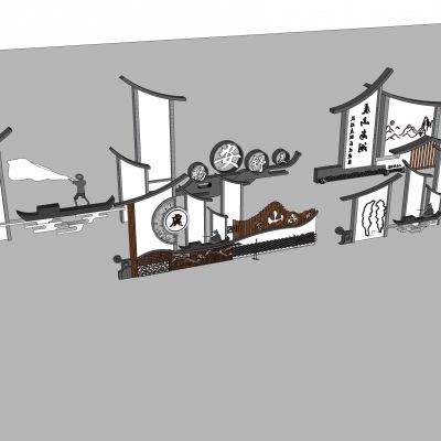 新中式 江南旅游商街入口景墙 文化景墙 新农村入口景墙 入口标识 