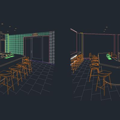 星巴克-杭州萧山新华书店店丨CAD施工图+三维图