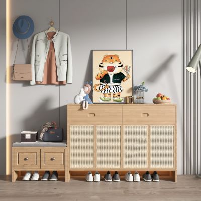 北欧藤编鞋柜矮柜