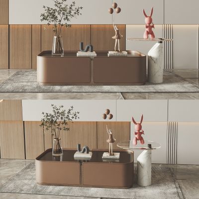 现代皮革子母茶几