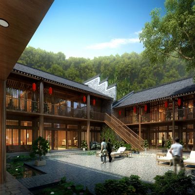 中式庭院建筑内庭 中式四合院 中式别墅