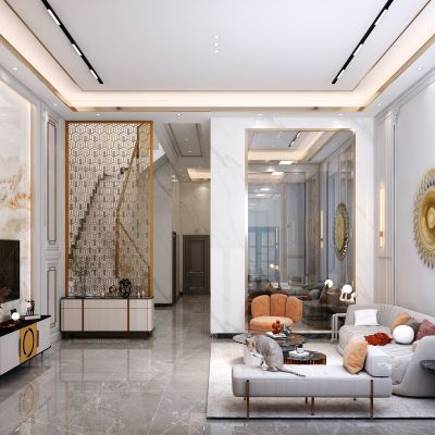 现代，欧式，简欧，客厅，餐厅，复式楼梯，别墅，客餐厅，餐厅，茶室，书房，背景墙，屏风