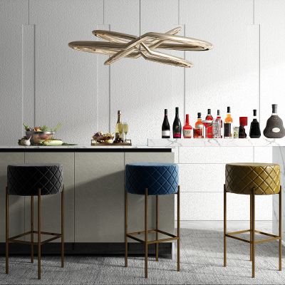 现代吧台椅 吊灯 酒水饰品