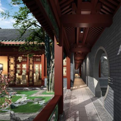 中式四合院别墅 内庭 建筑外观