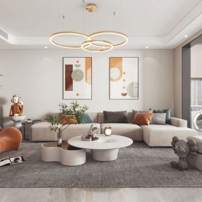 现代客厅餐厅，沙发，餐桌，电视柜