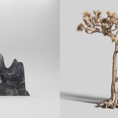 新中式假山迎客松雕塑摆件