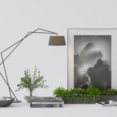 现代台灯 挂画 盆栽