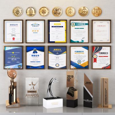现代奖杯 奖状 荣誉证书 证书 勋章 雕塑 摆件