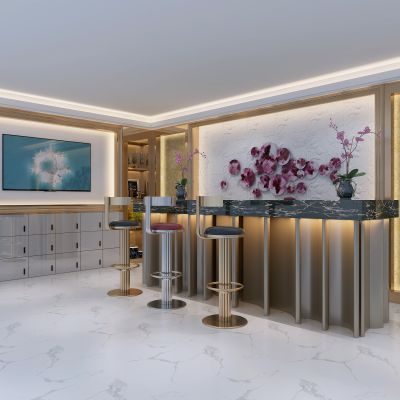 现代背景墙 吧台吧椅组合