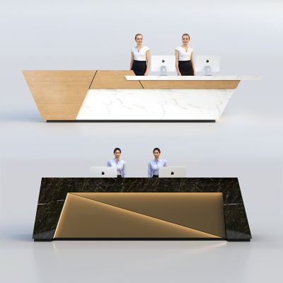 现代接待台前台 模特儿 办公前台 苹果电脑