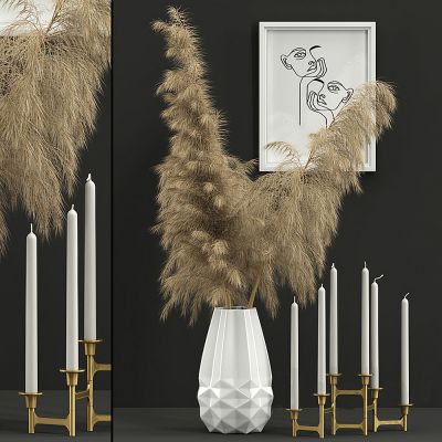 现代花瓶 芦苇 烛台3D模型