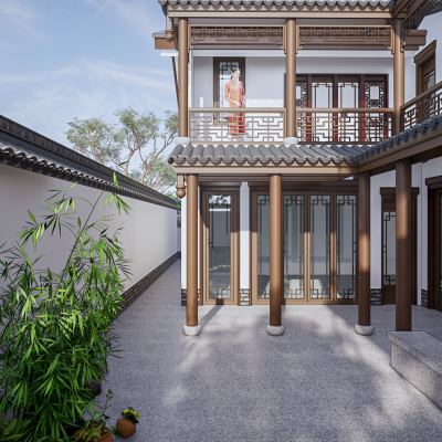 中式别墅庭院3D模型