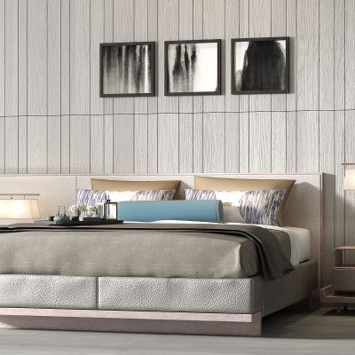 现代轻奢布艺双人床床头柜饰品组合