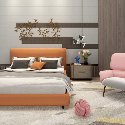 现代轻奢大床 单椅 床头柜 装饰